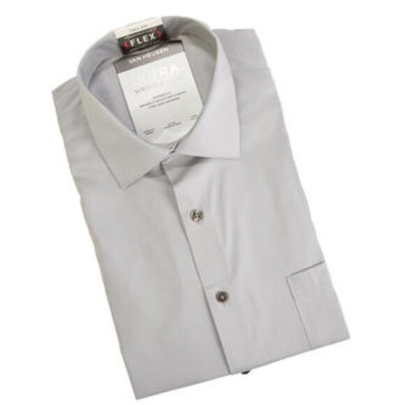 NWT Van Heusen pale Grey Button Up Fitted Dress Shirt size 15.5 32/33 - Picture 9 of 9